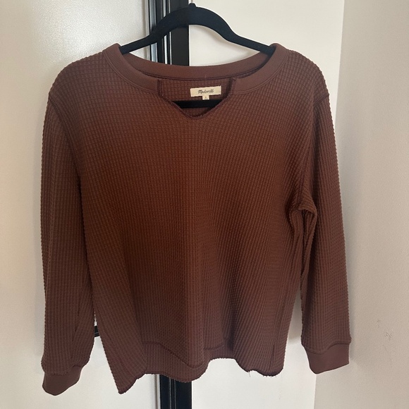 Madewell Women’s Waffle Knit Long Sleeve (Brown and Cream) 🤎 - Picture 1 of 4